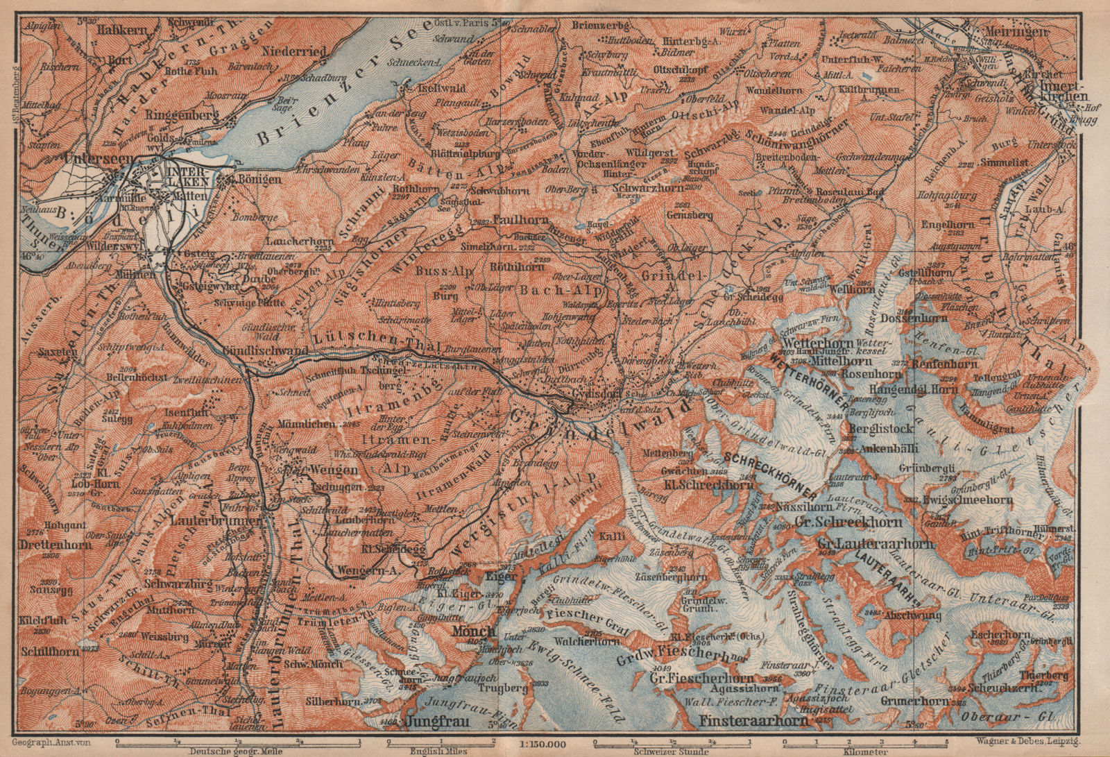 GRINDELWALD environs. Wengen Mürren Jungfrau Wetterhorn Interlaken 1901 map